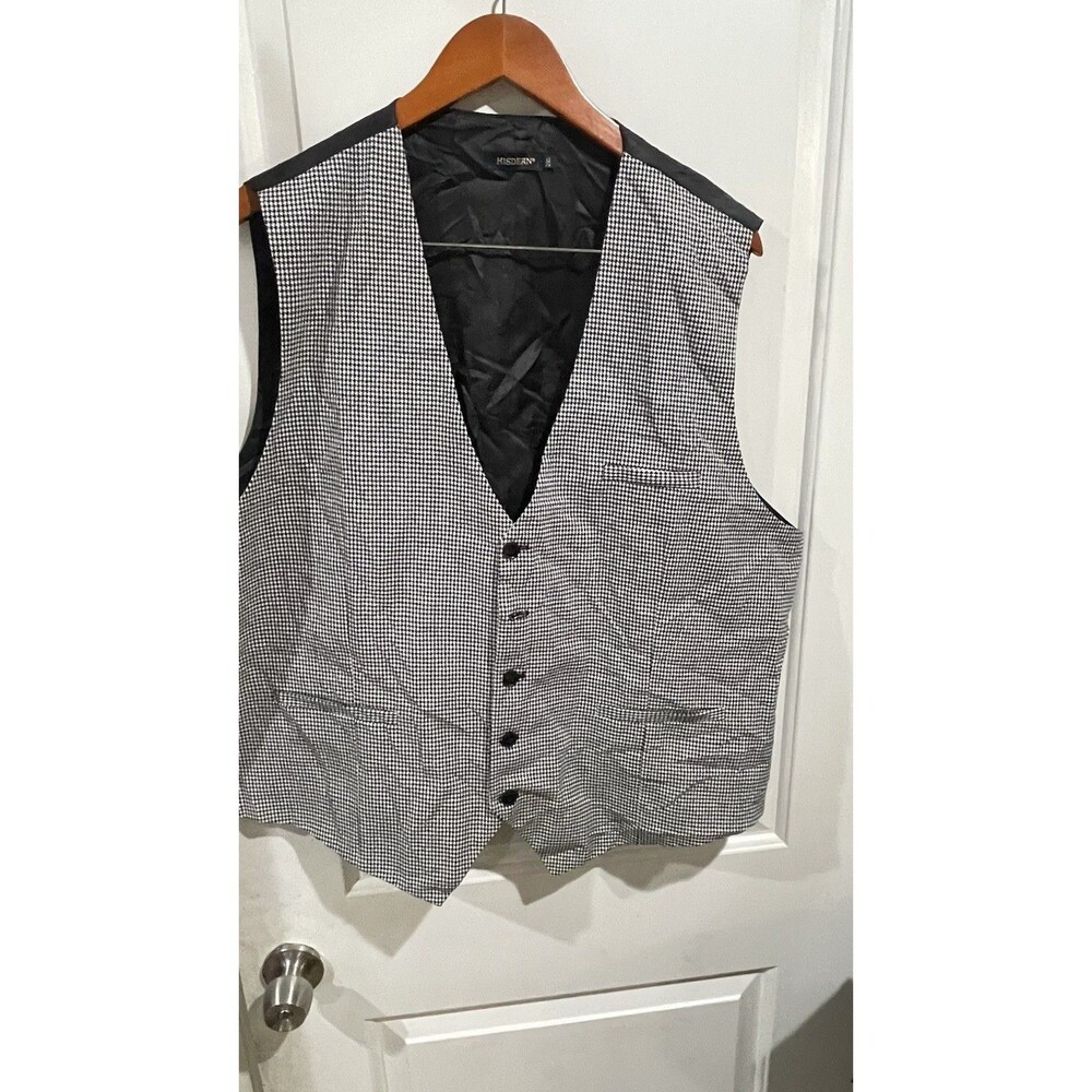 Hisdern Mens Size 2XL  Formal Dress Button Down Tuxedo Vest Silver Black